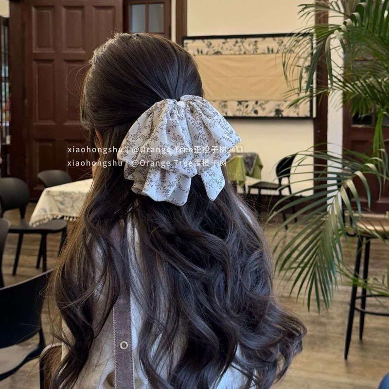 Super Fairy Chiffon Bow Floral Clip Temperament Half-tied Hair Clip Fashionable and Elegant Shark Clip Ponytail Clip on the Back of the Head