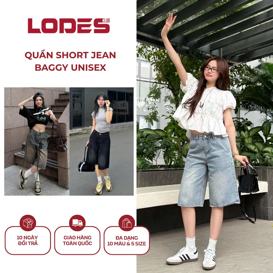 Quần Short Baggy Jeans LODES CLUB Hotrend Màu Đẹp Phong Cách Đường Phố Chất Dày Mềm Mại Thiết Kế Túi Rộng Thoải Mái Dễ Phối Đồ Cho Nam Nữ