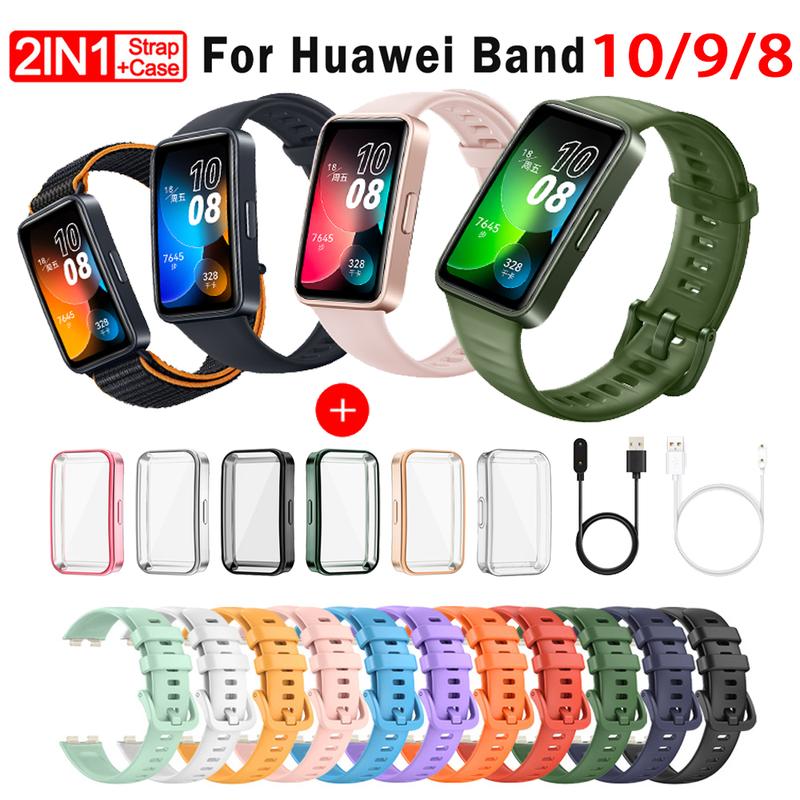  Dây đeo silicon mềm dành cho Huawei Band 10 và 8 và 9 Dây đeo đồng Đồng Hồ thay thế thông minh Phụ kiện dây đeo Vòng đeo tay Vòng đeo tay bảo vệ màn hình Tương thích với Dây đeo đồng Đồng Hồ Huawei 8 