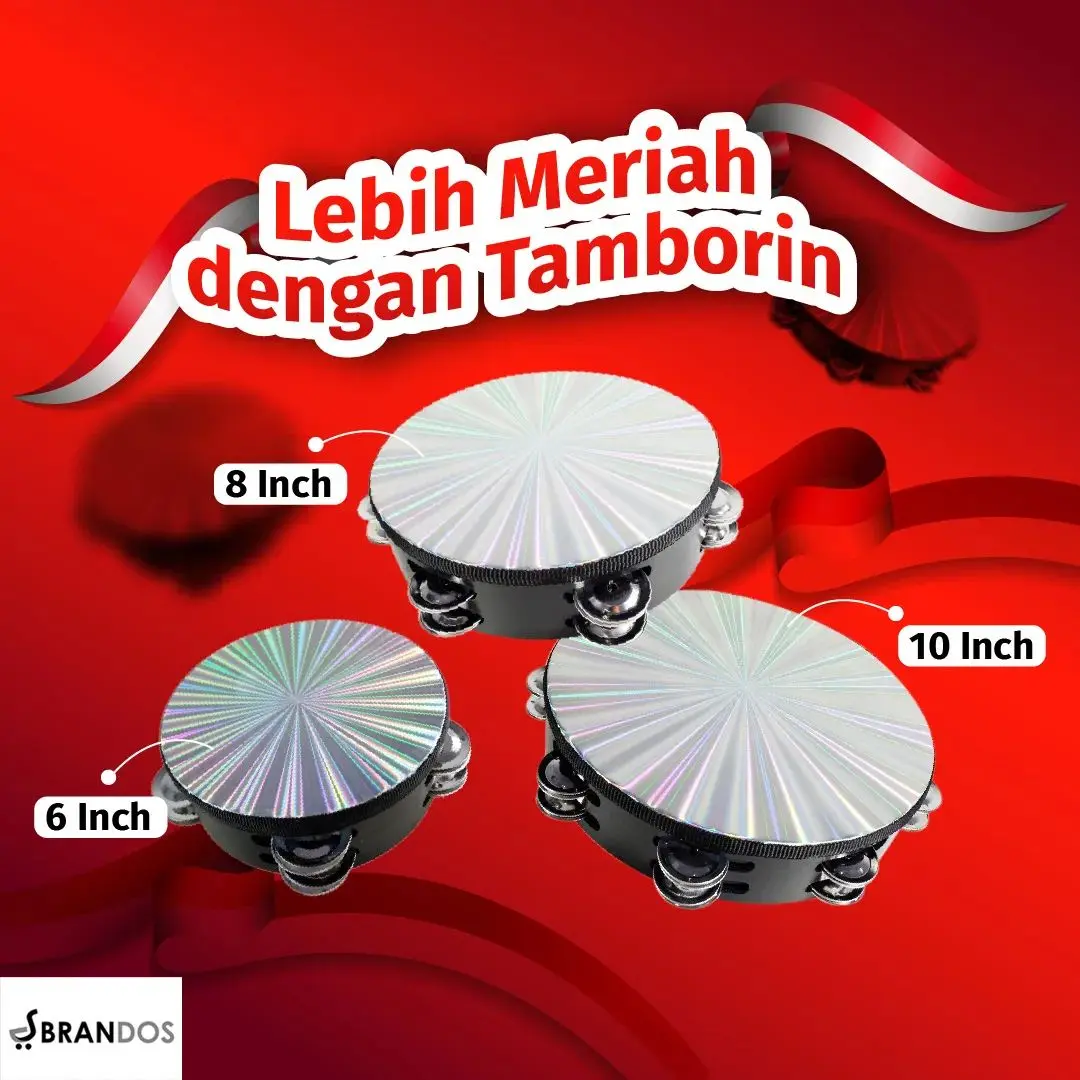 Tamborin 6 / 8 / 10 Inch Hologram Double Kecrekan Tambourine Tamborine