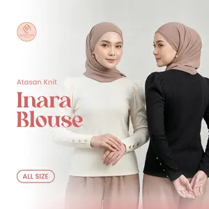 Inara Blouse Kancing Casual Manset Knite Melar
