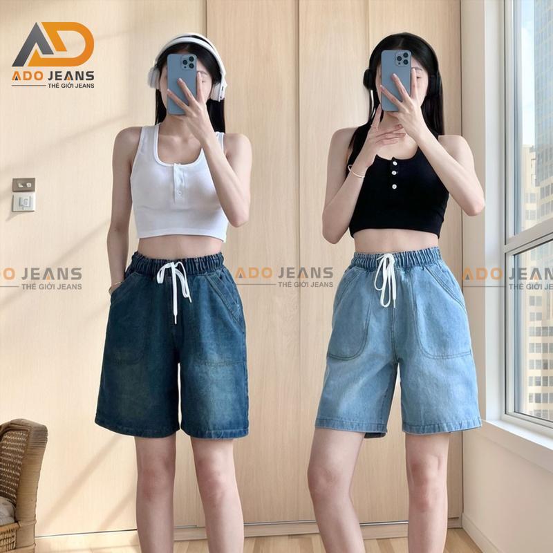 Quần ngố Jean lưng chun dây thắt, lưng thun co giãn có bigsize  (mã SJ111) Nữ Pants Women