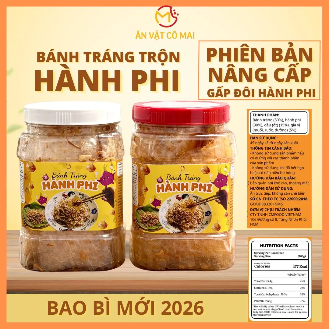 Ăn Vặt Cô Mai - Bánh Tráng Trộn Hành Phi Hủ 300Gr Phiên Bản Nâng Cấp Gấp Đôi Hành Phi (Cay Và Không Cay) - Snack Thức Ăn Việt Nam