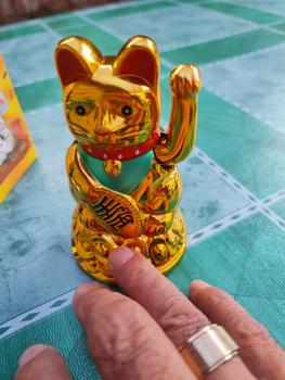 Product Review of Gold Feng Shui Lucky Cats Lucky Cat Beckoning Waving Wealth Cat from @**5 2