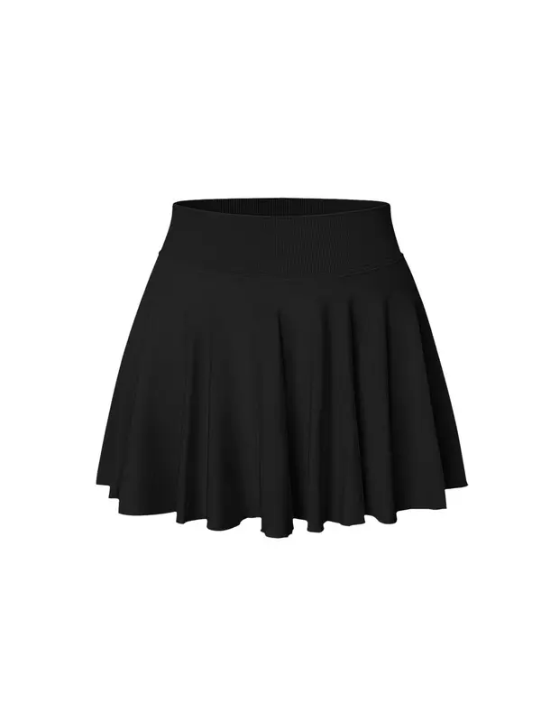 Women's Solid Color High Waist Seamless Sports Skort, High Stretch Casual Comfortable Breathable Anti-Exposure Butt Lifting Tennis Skort with Built-In Pocket, Ladies Sportswear for Indoor Outdoor Wear 4