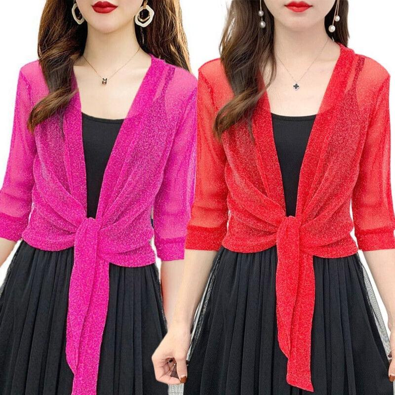 Product Introduction of Áo Cardigan Một Kích Cỡ Cho Nữ, Áo Vải Tuyn Polyester Mới, Áo Điều Hòa Không Khí, Khăn Choàng Lưới Cho Nữ 10