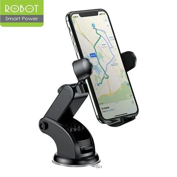 ROBOT Car Holder RT-CH11S Suction Cup & Spring Lock, Dapat Dicuci, Lengan 19cm, Cocok untuk Handphone 4.0-6.5inch Bracket