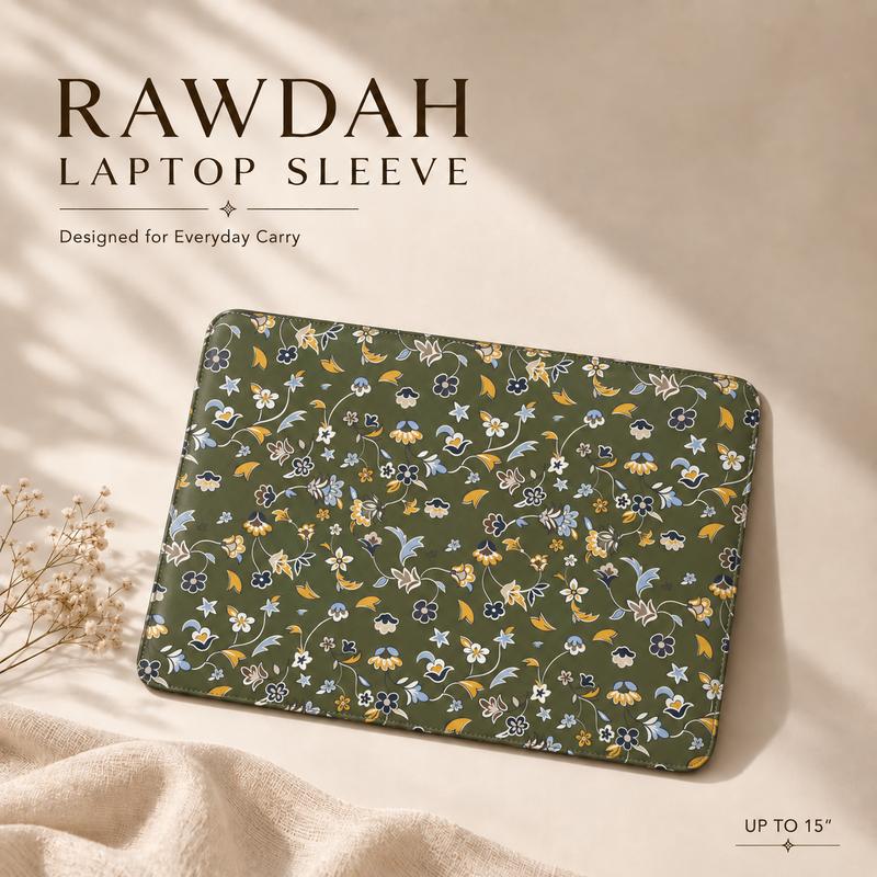 Bao đựng laptop da PU Rawdah Collection 15” | Thiết kế hoa Hồi giáo thanh lịch | Bao bảo vệ mỏng gọn