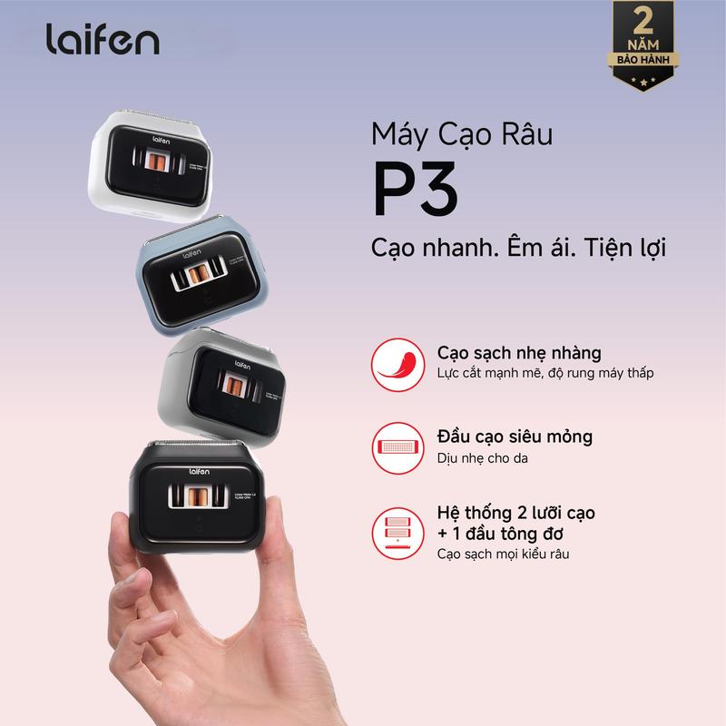 Máy Cạo Râu Điện Laifen P3 2 Motor IPX7, Pin 100 Phút, Sạc Nhanh Type-C, Motor 24.000 Vòng/Phút