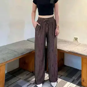 Celana Everyday Stripe Pants Knit Bangkok Panjang Wanita Baggy Kantor Kuliah Motif Garis Kulot