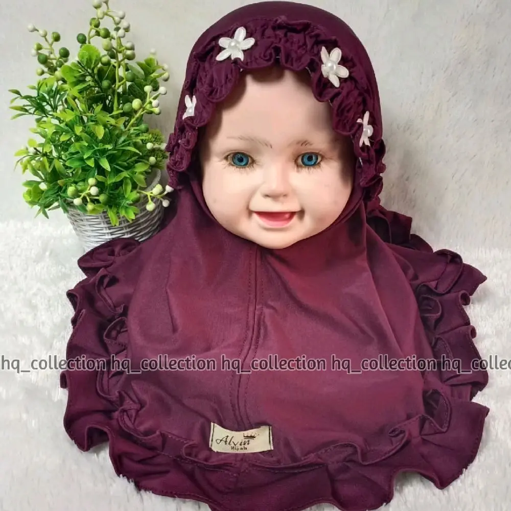 By Alvin - Jilbab anak bayi Perempuan HQ Collection bando bunga tengah usia 0 , 6 bulan - 2/3 tahun, Nyaman, Kerudung, Anak, Muslim, Instan - Bahan Jersey super, Ukuran All Size - Syari