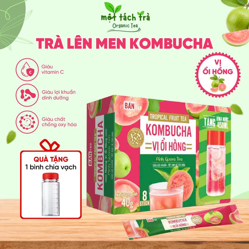 [BÁN CHẠY] Trà Kombucha Vị Ổi Hồng Giàu Lợi KHuẩn Thơm Ngon Chua Dịu Ngọt Thanh Dễ Uống Tặng Kèm Bình Nước Hộp 5g x 8 gói
