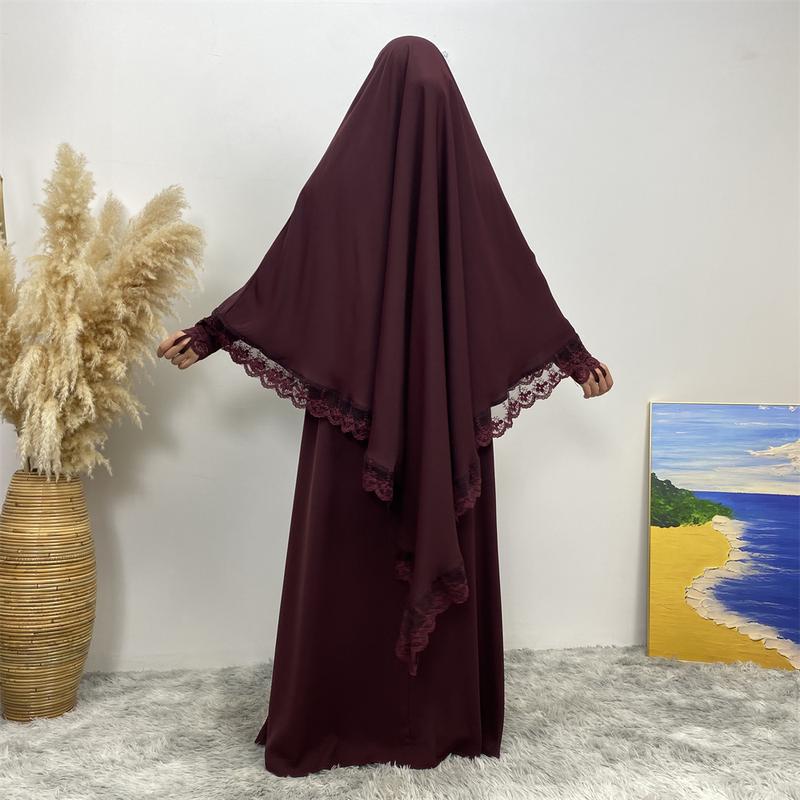 Product Introduction of 6693#  2 Piece Set Set Khimar (Jubah Free Khimar) New Fashion Prayer Muslims Women Lace Party Gift Dress And Khimar 11