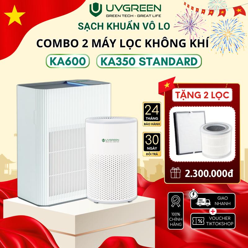 [TẶNG 2 LỌC] Combo Máy Lọc Không Khí Diệt Khuẩn UVGREEN KA600 60m2 và KA350 Standard 40m2 - Ion Âm Chống Vi Khuẩn - Bộ Lọc HEPA H13 - UVC LED Hiện Đại