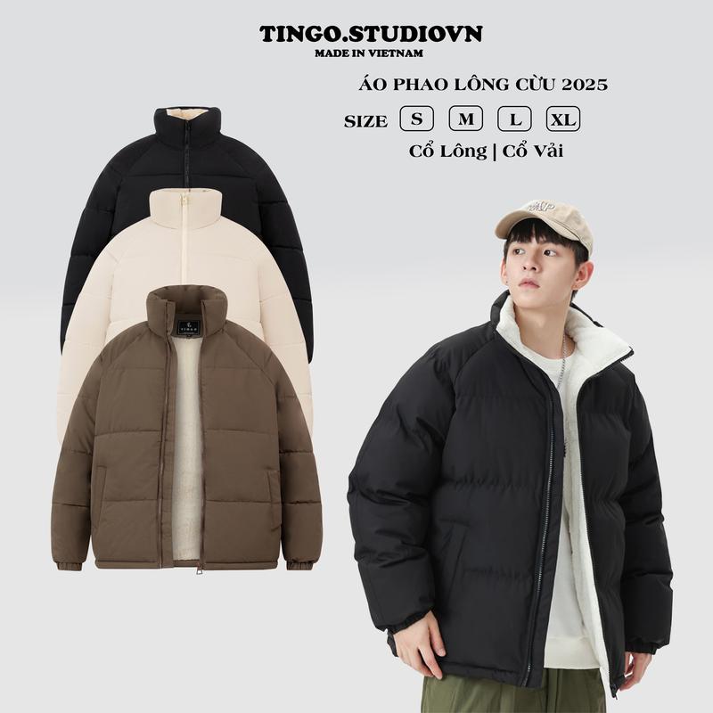 Áo Khoác Phao Suông lót lông cừu cao cấp TINGO, Áo đại hàn dày dặn Chống rét, Giữ ấm cơ thể cho nam nữ Unisex Menswear Jacket Menswear Jacket, 4 màu aokhoac nam 11 aolot  long