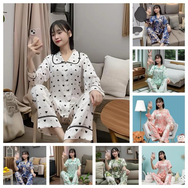 Bộ cổ SEN phối ren lụa Latin cao cấp mặc nhà in họa tiết cực xinh 3 size 40 - 65 kg - xưởng May Thanh Thảo Kem Nữ Áo Women