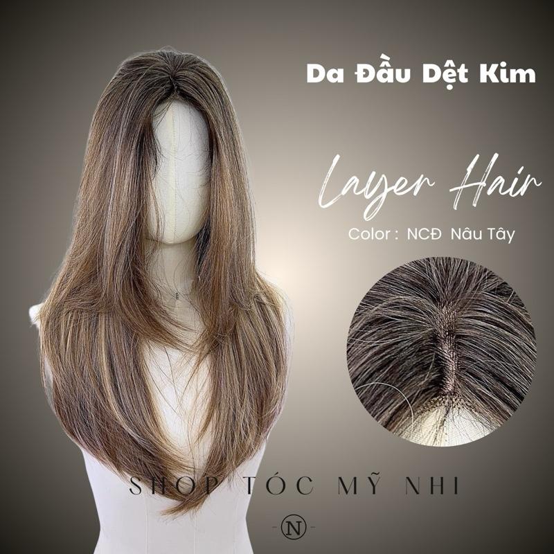Tóc Giả Mỹ Nhi Cúp Layer Hai Mái Chân Tóc Đen Nhuộm Màu Nâu Tây c-dk1-1001 Da Đầu Dệt Kim