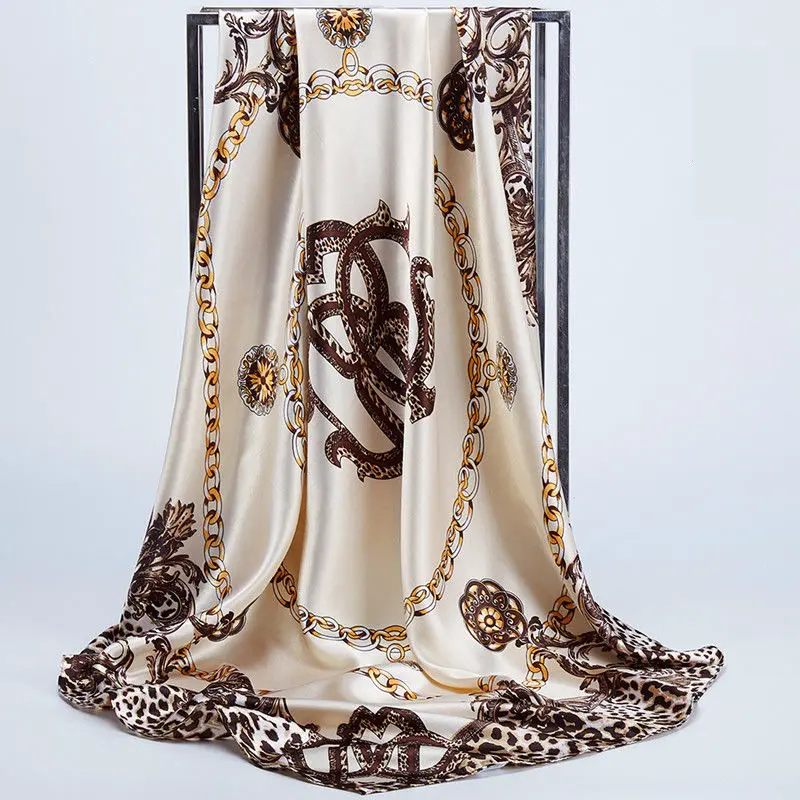 Square Silk Scarf Women Shawls Neckerchief Designer 90*90cm Print Chiffon Hijab Scarf Foulard Lady Neck Scarves Soft Big Bandana