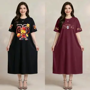 Dress Jumbo Wanita Kekinian Lengan Pendek Terusan Dewasa Remaja Santai Casual Nyaman Oversize Katun Combed
