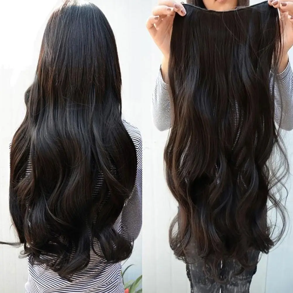 Rambut palsu fesyen untuk wanita, sambungan rambut panjang, keriting beralun, bergaya, T2J2