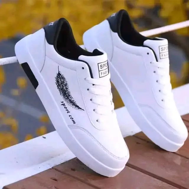 Sepatu sneakers Senji motif daun Sepatu sneakers casual pria terbaru Shoes Sport Hitam Putih
