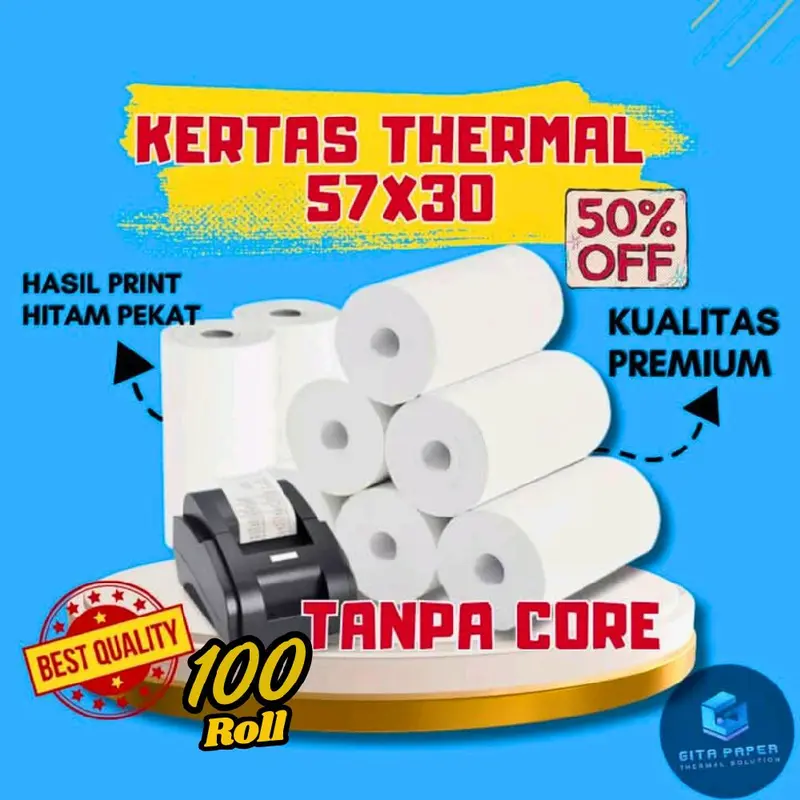 KERTAS THERMAL 58X30 57X30 57X40 57X48 80X50 80X80 CORELES HITAM PEKAT 10 PCS 50 PCS 100 PCS Struk Roll lebel 3