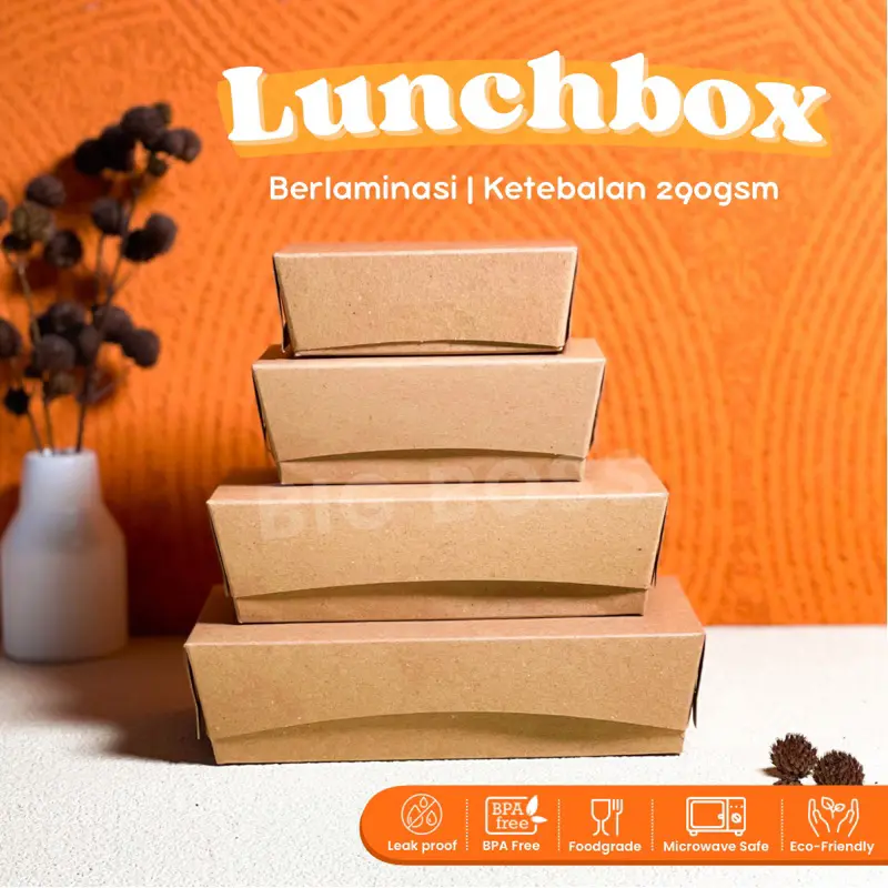 Lunch Box Paper Kraft Coklat Laminasi Ukuran S/M/L Tebal 290gsm