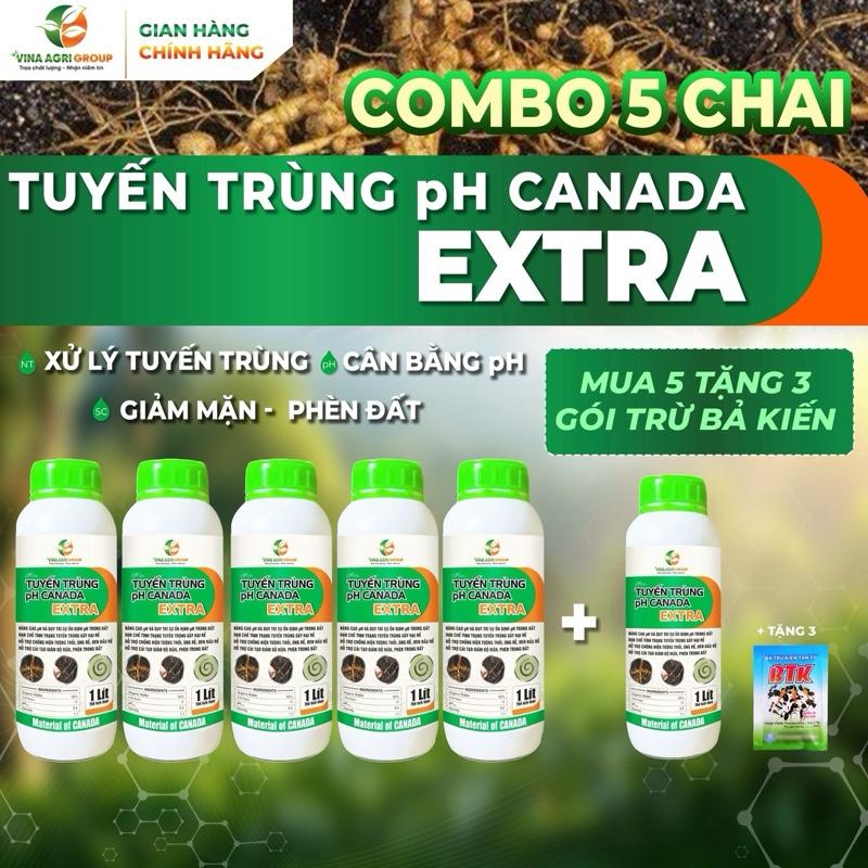 Combo 5 Chai TẶNG 1 CHAI + 3 BẢ TRỪ KIẾN Tuyến Trùng PH CANADA EXTRA - Phòng ngừa xử lý tuyến trùng gây hại rễ Duy Trì Ổn Định Ph Hỗ Trợ Bớt Độ Mặn và Phèn Cải Tạo Môi Trường Đất - Chai 1 Lít