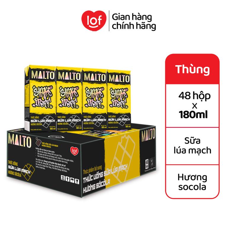 Sữa lúa mạch LOF MALTO chọn vị: socola, socola bạc hà (thùng 48 hộp x 180ml)-LS2