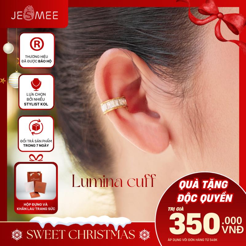 Khuyên tai kẹp Lumina Cuff lấp lánh JESMEE Thép Titan mạ đính đá Cubic Zircon E65032