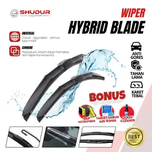 Wiper Hybrid Blade Universal Model Anti Gores Tahan Lama Karet Tebal Untuk Semua Jenis Mobil 1 Set Kiri & Kanan Bonus Paket Perawatan Kaca Mobil