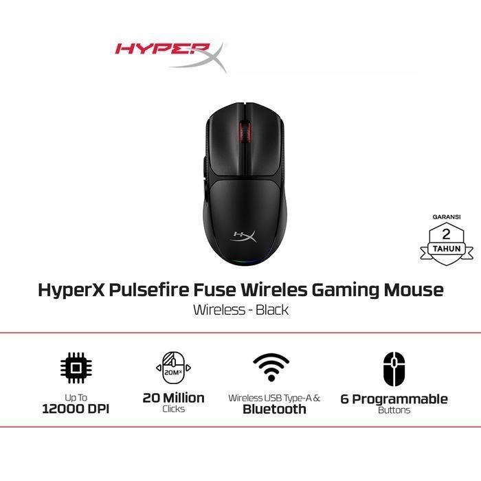Gambar HyperX Pulsefire Fuse Mouse Gaming Wireless 12000 DPI 6 Buttons LED RGB Lighting Lightweight Ergonomic Original - Gaming Mouse dari FRAG GAMING STORE Kota Administrasi Jakarta Utara Tokopedia