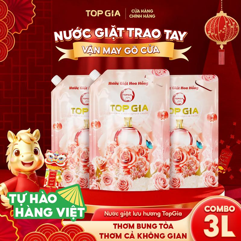   ĐÓN NĂM MỚI  Combo 3 Túi  Nước giặt Lavender Hoa Hồng TOPGIA 1L  nước giặt xả quần áo ngừa khuẩn hỗ trợ làm sạch an toàn cho bé và lưu hương dài lâu chiết xuất hoa hồng lavender  1L  nth  SẢN XUẤT TẠI VIỆT NAM  dhm SÀN 