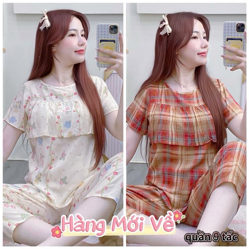 SALE KA114 - Đồ bộ Tole Lanh Nữ Áo Có Tay Rèm Quần 9 Tấc