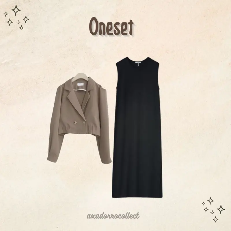 Oneset 3in1 Hijab ( Blazer Crop , Long Dress , Pashmina ) Korean style Romane Outfit 2