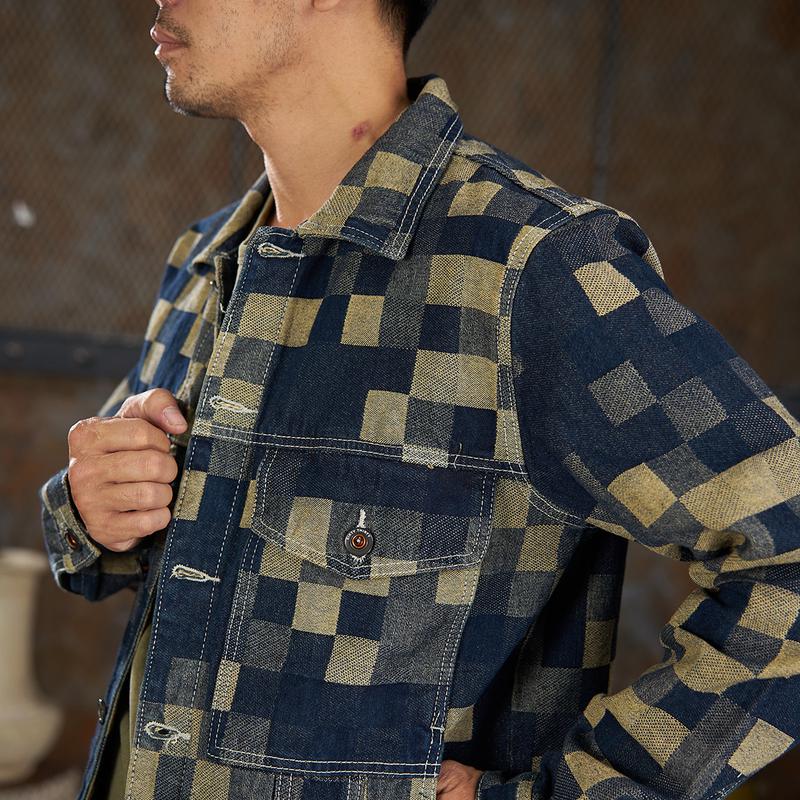 Product Introduction of Mã 069. Áo khoác Jean Nam, Hoạ Tiết Caro Đan Xen, Denim Không Co Giãn 6