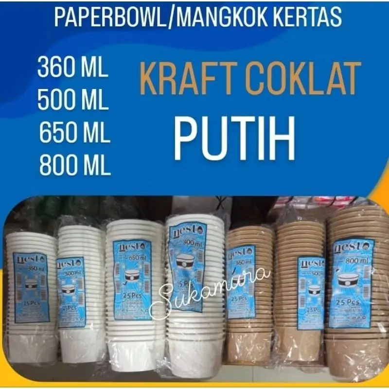 PAPER BOWL - PAPERBOWL/RICE BOWL MANGKOK KERTAS ISI UKURAN 360 500 650 800 (25PCS) upacara peralatan makan sekali pakai 0