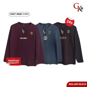 [3 PCS] KAOS MOTIF LENGAN PANJANG PREMIUM 24s,Unisex  Baju Cowok Cewek Atasan Dewasa Pria Wanita