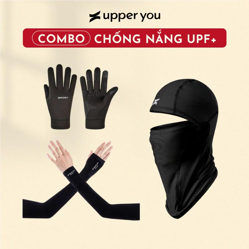 Combo Chống Nắng Nam UPF+ UPPER YOU Khăn Trùm Fullface, Mũ Lưỡi Trai, Găng Tay Chống Nắng, Bao Tay Lái Xe Thun Sport