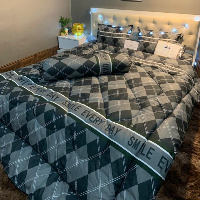  Bộ chăn phao 5 món cotton poly  1chăn+2vỏ gối đầu+1ga trải giường +1vỏ gối ôm  đa dạng mẫu mã 
