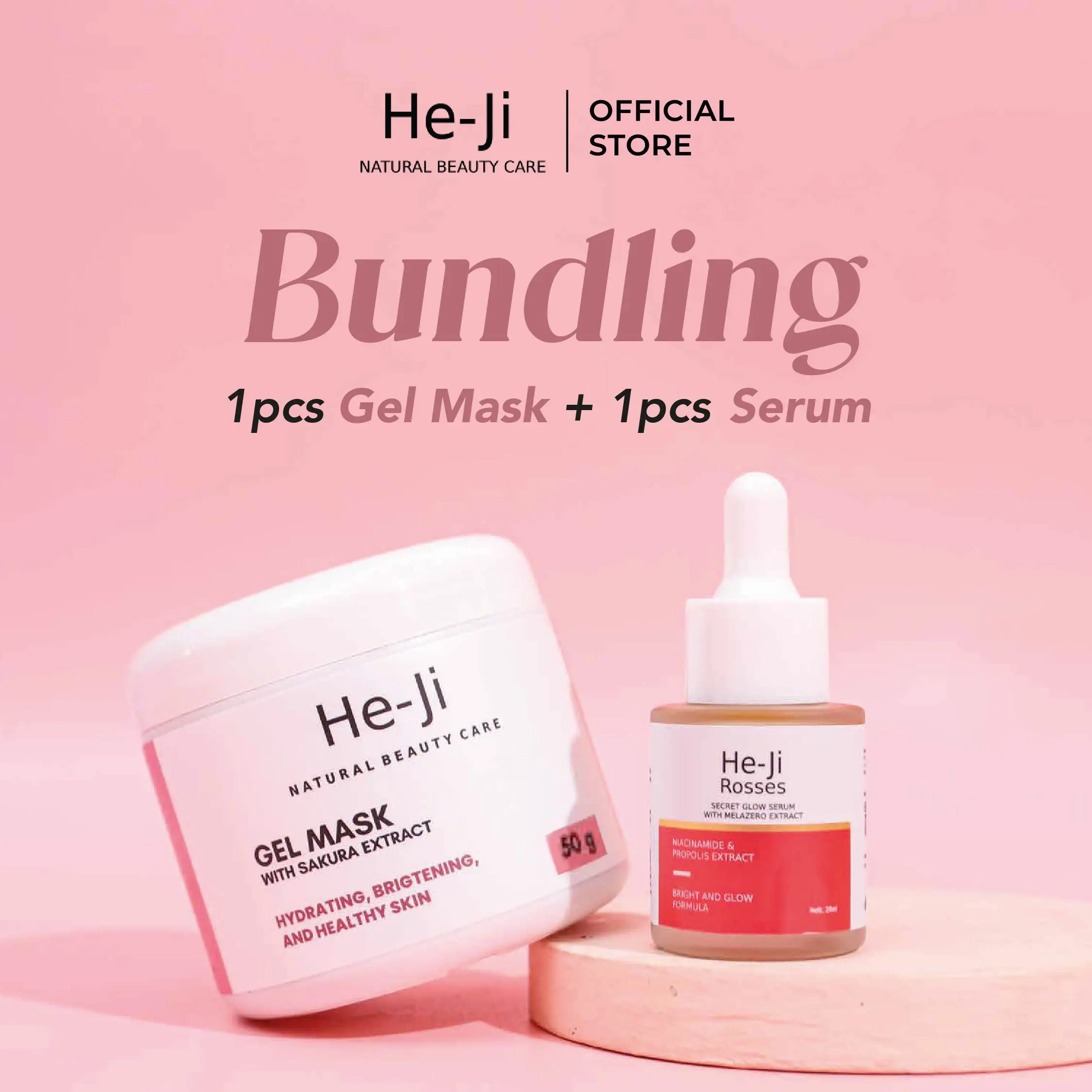 [He-Ji] PROMO BUNDLING Gelmask With Sakura Extract and Rosses Secret Glow Serum With Melazero Extract