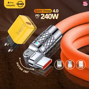 IDONES - Kabel Data Fast Charging Lurus dan Rotasi 180 Derajat Kabel Micro IOS Type-C Panjang 1,5M + dengan Charger Adaptor PRO 240W Super FastCharging Charger Panjang