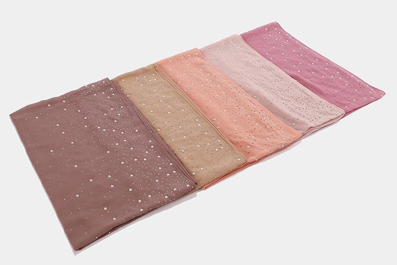 Malaysia Indonesia Pearl Chiffon material Baotou scarf rhinestone porcelain decorative fashion headscarf_voghion.com
