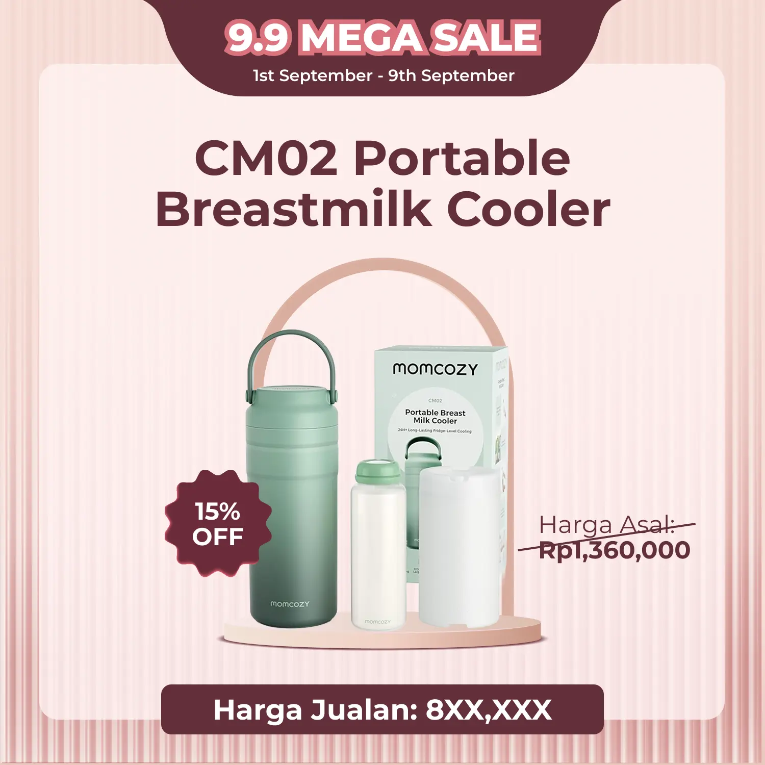 【Guncang 9.9:1-9 Sep】Momcozy CM02 Portable Breast Milk Cooler – Pendingin Tanpa Es 24 Jam, Anti Bocor - Kapasitas 12oz, Cocok untuk Perjalanan & Luar Ruangan