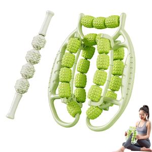 OKUYOSHI バブルローラー足部マッサージローラーリングマッサージ器レッググリップ取り外し可能ハンドル筋膜ローラーやせ脚ローラー筋膜リラックスローラー手に挟筋膜女性筋肉リラックスふくらはぎ足リラックスヨガ装置です (ピンクです)