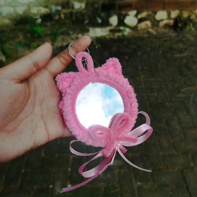 Cermin mini bunga kawat bulu, cermin lucu Gift Ganci keychain Kunci gantungan Aksesoris cermin makeup souvenir 7