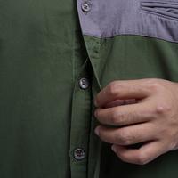 Gambar DGM Workshirt Kemeja Kerja Katun Twill 30s Premium Lengan Panjang Kombinasi Kemeja Pria Hijau-Abu Elvano 2503 - M dari DGM FASHION Kota Tangerang Selatan 4 Tokopedia