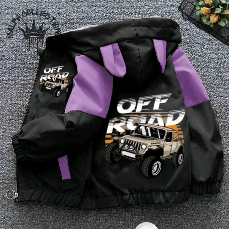 jaket anak kombinasi waterfroop premium berkualitas tinggi cocok buat anak laki" yang bergambar mobil off Road sang peredator jalanan hutan 8