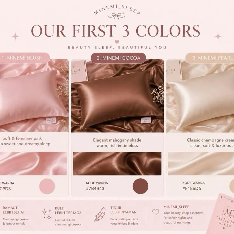 MINEMI Premium Satin Silk Pillowcase Beauty Sleep • Acne-Friendly • Hair-Friendly
