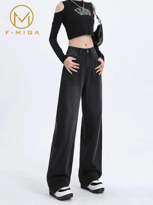 F·MIGA C105 Celana Jeans Wanita High Waist Celana Jeans Panjang Wanita Korean - Hitam 0